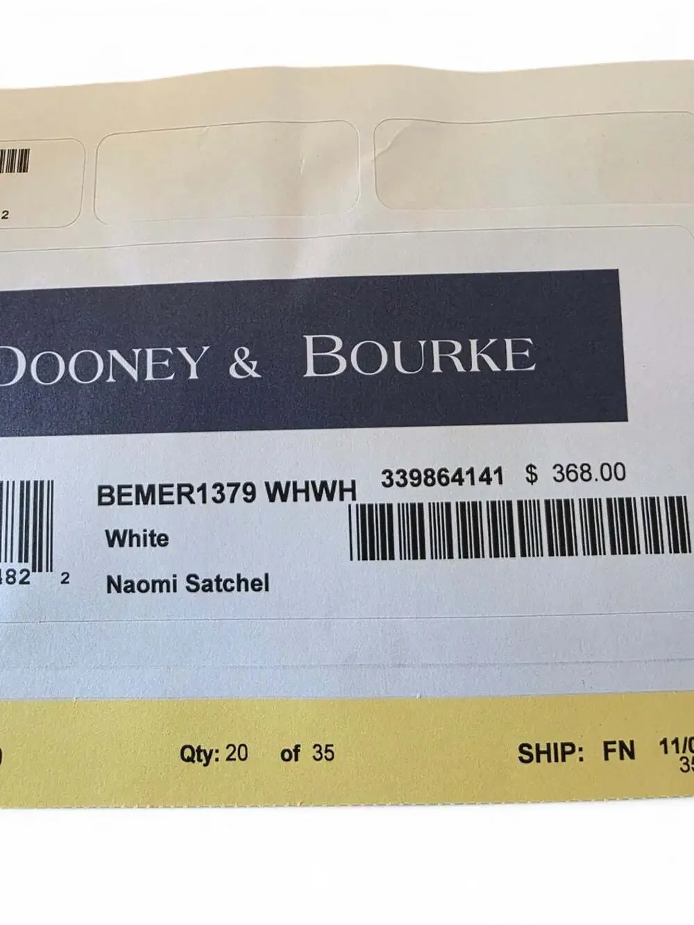 Dooney & Bourke Naomi Satchel White Leather Gold Hardware NWT BEMER1379